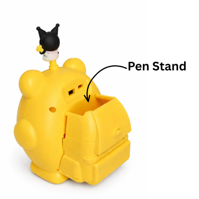Alarm Desk Clock Kids Topper with Pen, Pencil Stand Yellow
