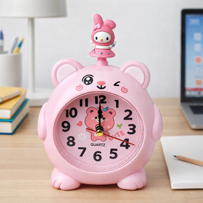 Alarm Desk Clock Topper with Pen, Pencil Stand Pink Color