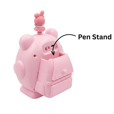Alarm Desk Clock Topper with Pen, Pencil Stand Pink Color