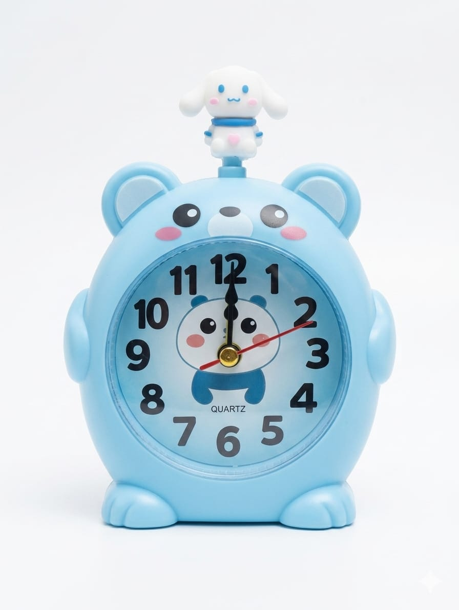 Alarm Desk Clock Kids Cartoon Topper with Pen, Pencil Stand Sky blue color